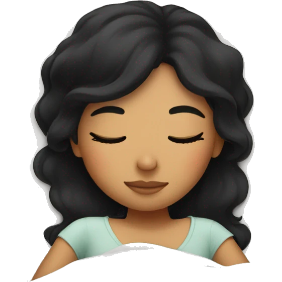 girl with black hair sleeping in comfy bed emoji