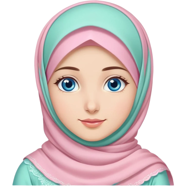 Turkish beautiful finish Konya girl blue eyes with sugar pink and mint hijab islamic dress and celebrating the eid days in the background  emoji