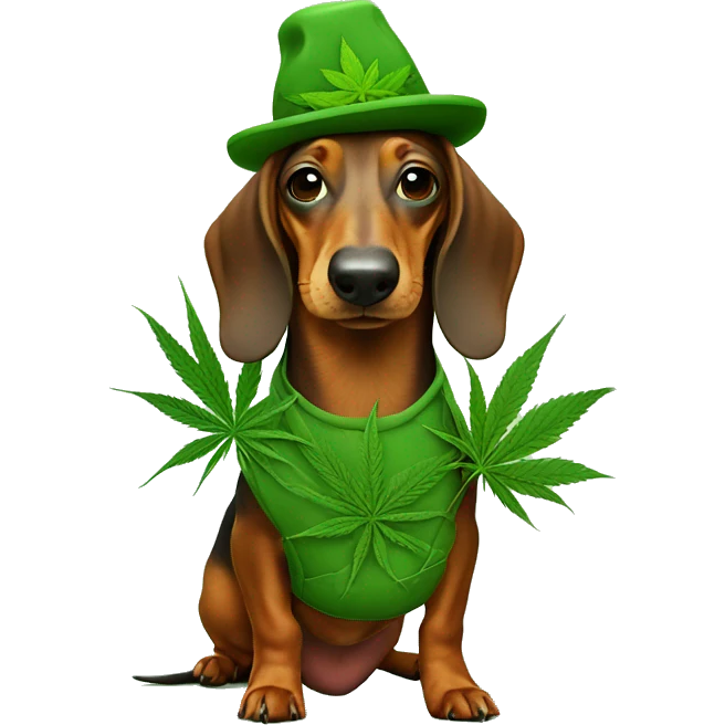 dachshund in marijuana costume emoji