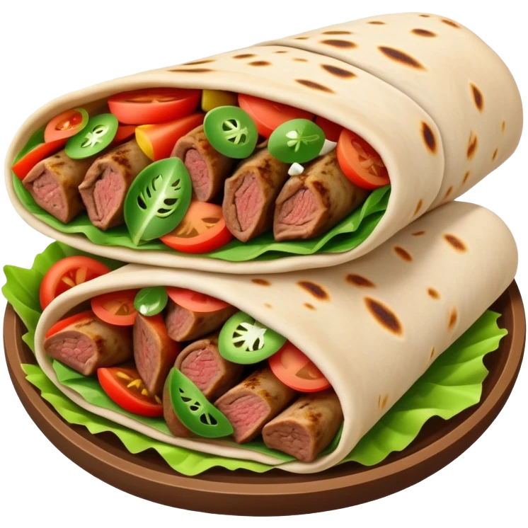 cinematic-realistic-gyros-dish-emoji,-showcasing-succulent,-spiced-meat-wrapped-in-pita-with-fresh-vegetables-rendered-with-lifelike-detail-and-dynamic,-appetizing-lighting. emoji