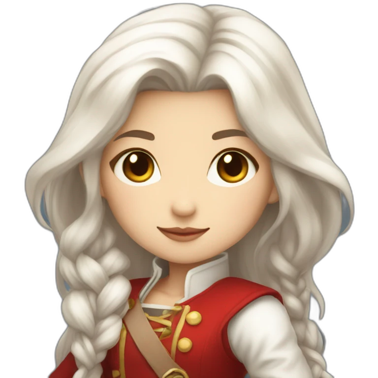 rpg-girl-with-long straight white-hair and red skirt like chibi emoji