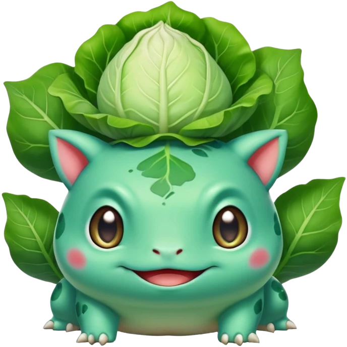 Bulbasaur with a green closed unopened cabbage-like-sprout-bulb on back  emoji