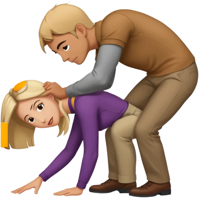 A woman bending down with a man over her emoji
