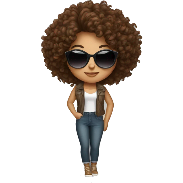 curly brown hair girl with sunglasses emoji