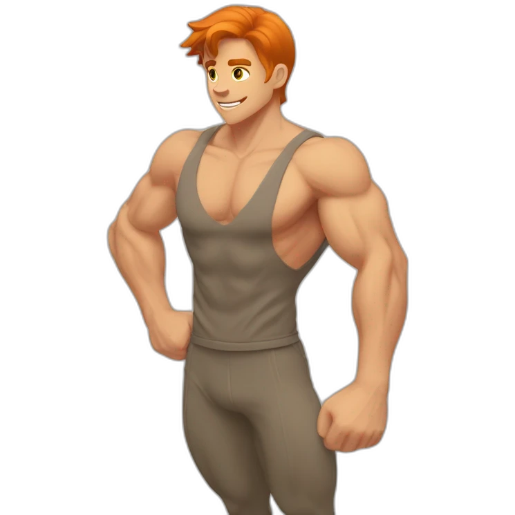 garcon animé roux avec des muscleset une coupe vers l'avant emoji