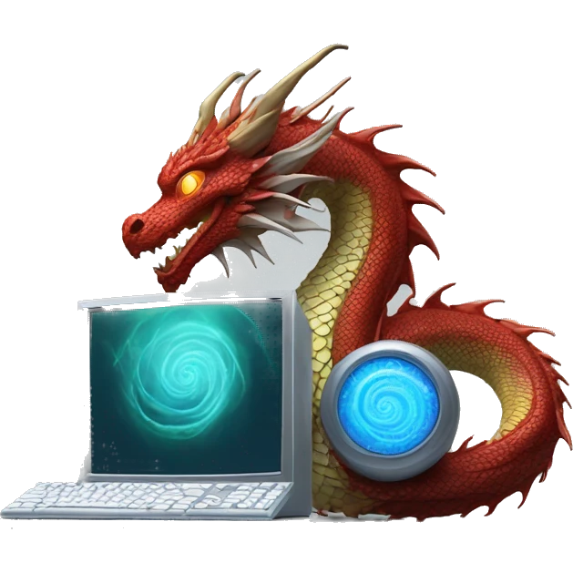 computer with a beautiful dragon spirirt spiral out fibonacci emoji