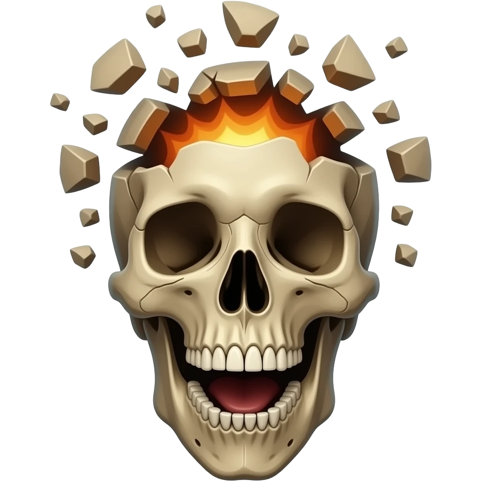 Crâne avec le haut exploser avec les debris et avec la bouche grande ouverte qui regarde la caméra emoji