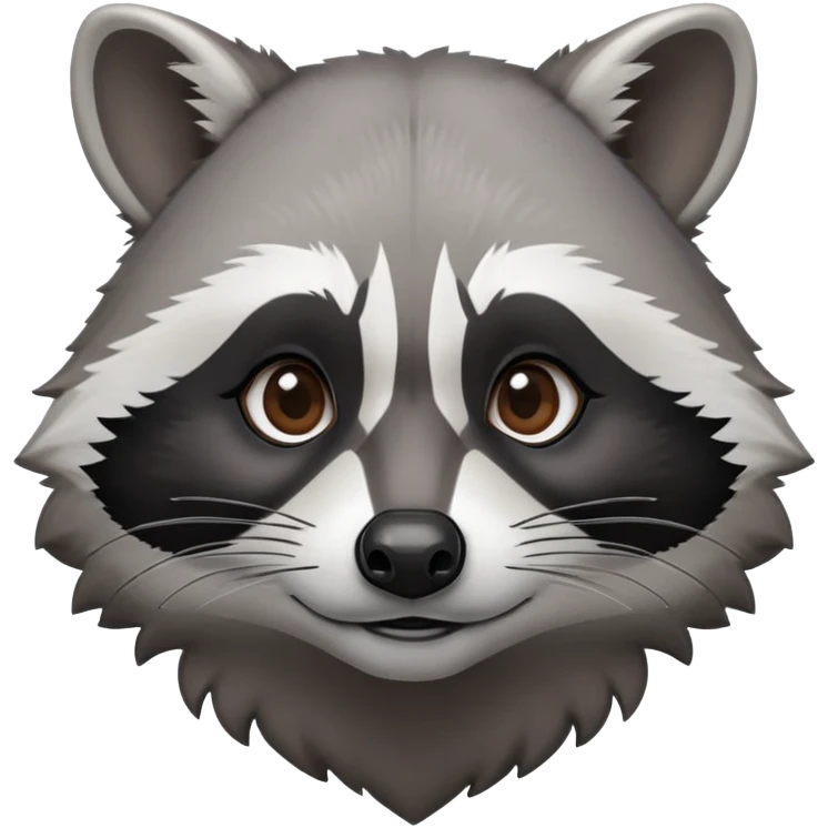 Cinematic-Noble-Raccoon-Portrait-Emoji – Poised and confident, with a sturdy build and a beautifully textured fur of silver-grey accented by dark black facial markings, deep-set, intelligent brown eyes, simplified yet sharp and sophisticated zoom out to show shoulders emoji