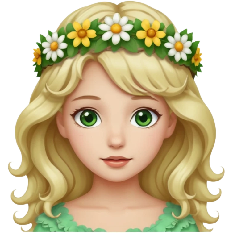 Pretty girl with wavy fair hair and green eyes abd white skin emoji