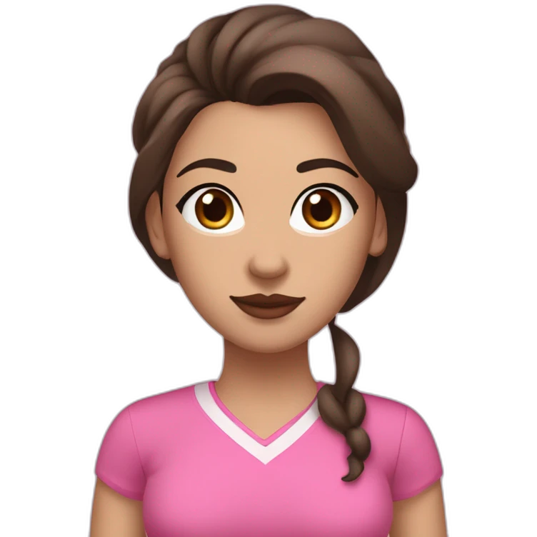 White women with long dark brown hair and long eyelashes dark brown eyes and pink cheeks with pink lips and thick dark brown eyebrows, athletic body, dressed in brown leggings and a brown top emoji