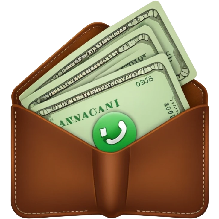 portefeuille marron avec quelques billets et carte bancaire emoji
