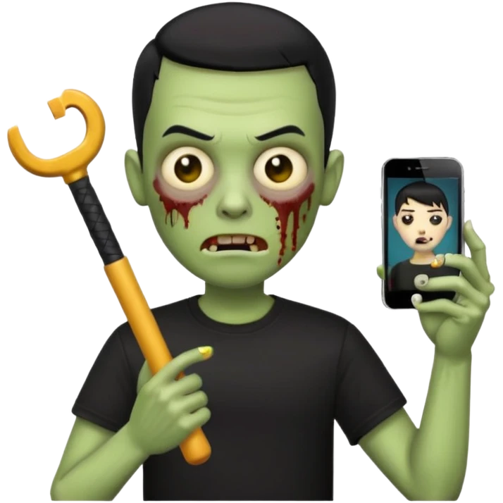 zombie emoji with buzz cut black hair and black t-shirt  iPhone stick  emoji