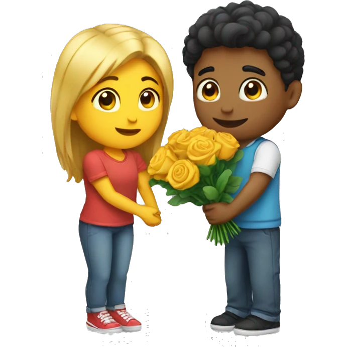 Boy giving bouquet to his crush knees down emoji