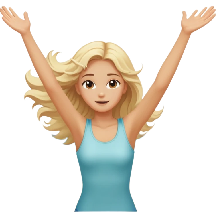 girl at beach with arms outstretched and hair blowing in a pleasant breeze emoji