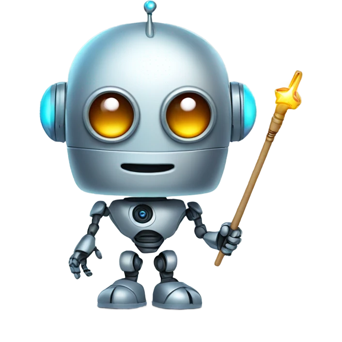 cute robot holds a magic wand emoji