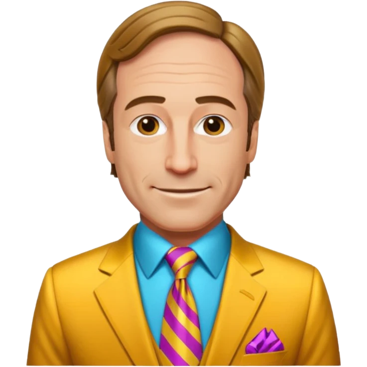 Design Saul Goodman in a flashy suit with colorful tie & confident smile. emoji