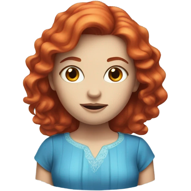 Girl, white skin, red hair, colorful eye, blue dress, head emoji