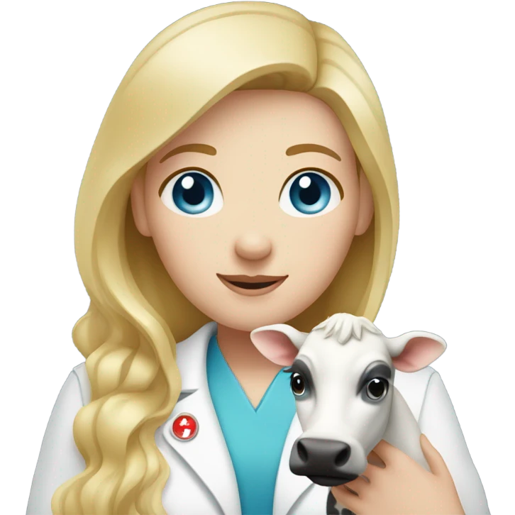 Female blonde vet with blue eyes petting small cow emoji