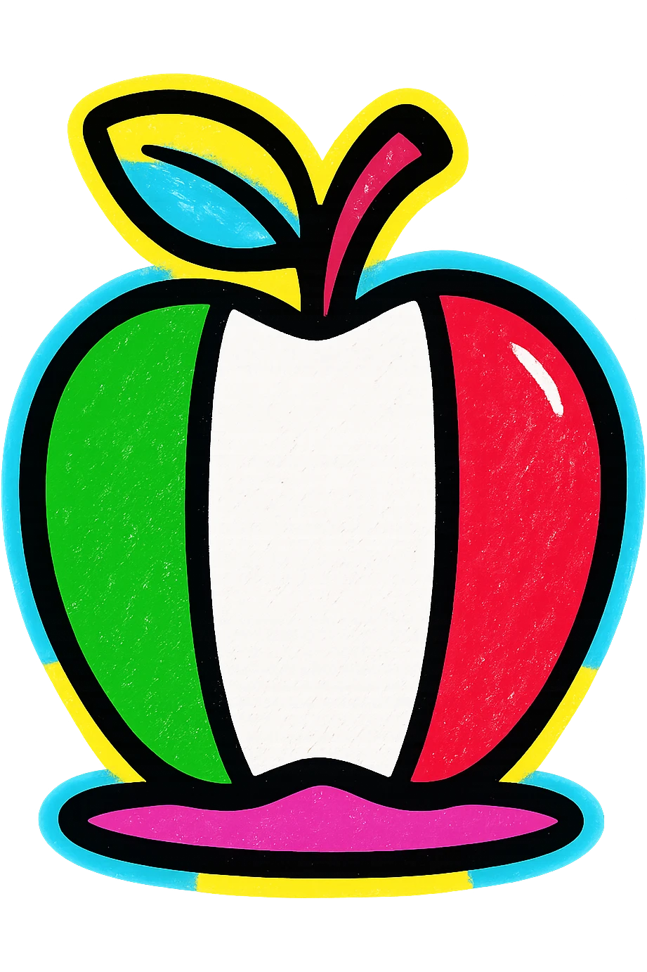 an apple decorated in Mexican style, featuring the flag's colors, no text emoji