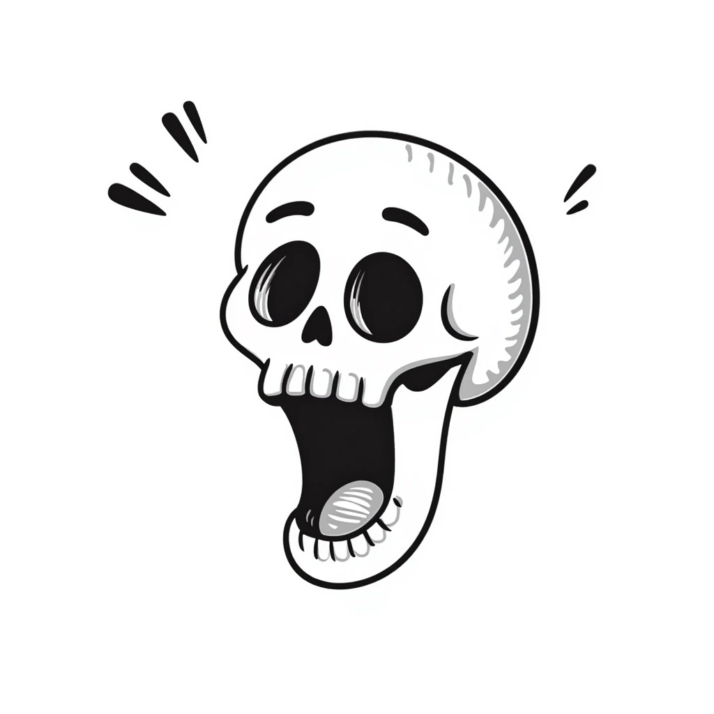 shocked skull, hand drawn, sketch style emoji