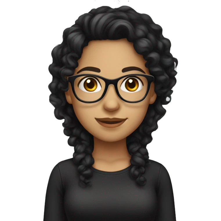 Pretty Hispanic girl with long black curly hair with glasses and black shirt emoji