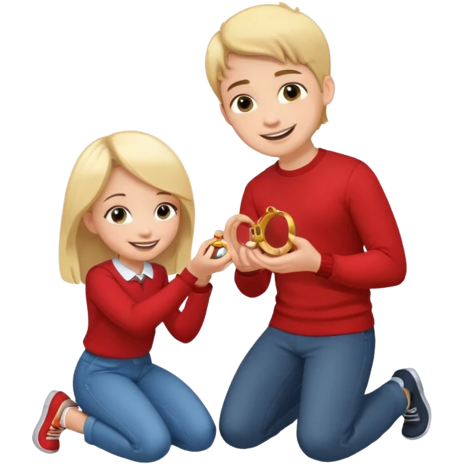 🧎‍♂️‍➡️💍💃 a boy parposing a girl boy on his knee and boy give him ring  emoji