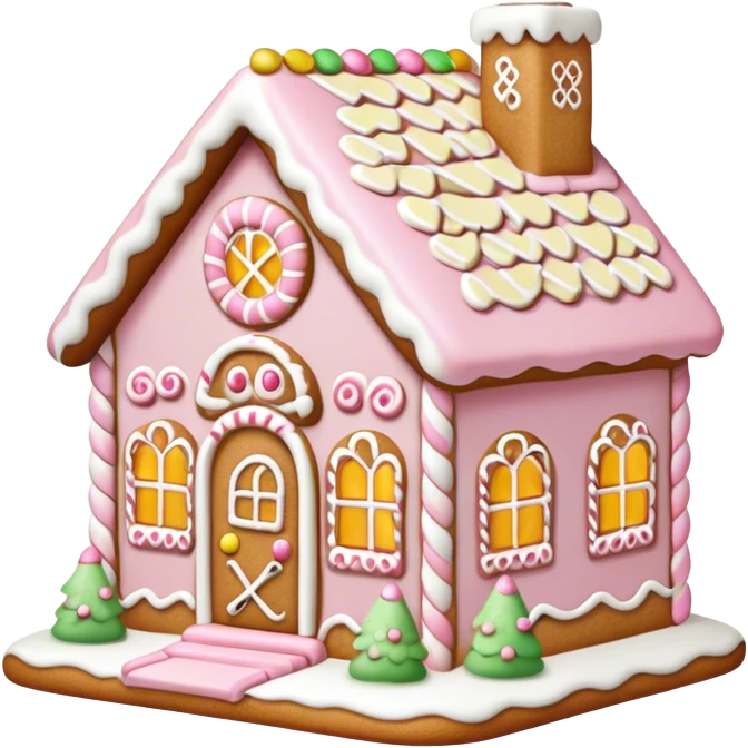 light pink and gold and white gingerbread house emoji