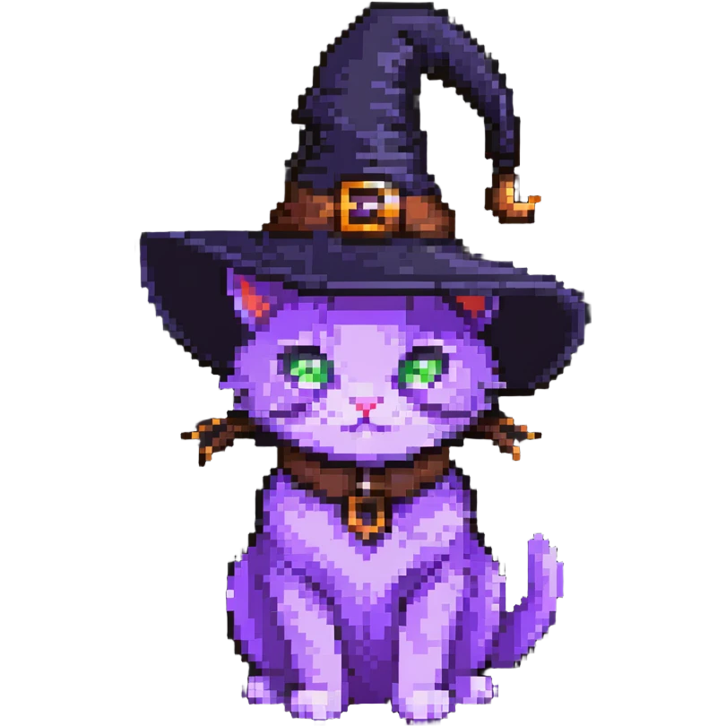 purple witch cat wearing a hat emoji