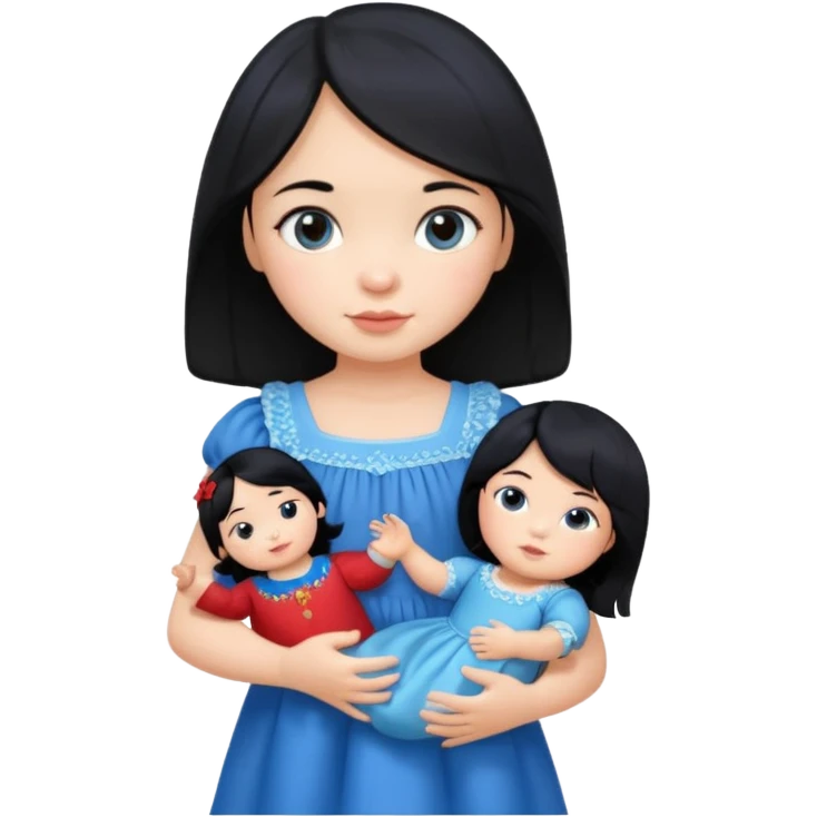 a Toddler black hair girl holding 1 russia doll emoji