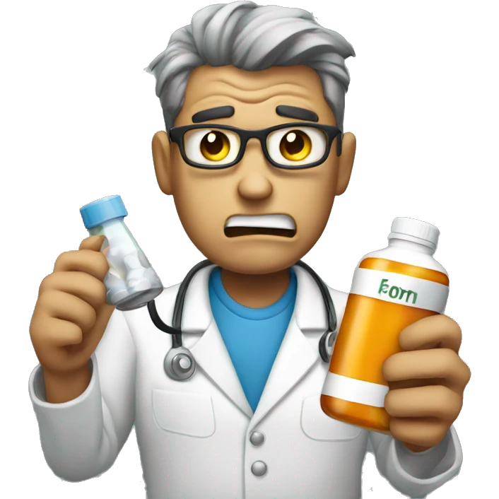 Angry person on the phone holding a bottle of medicine emoji