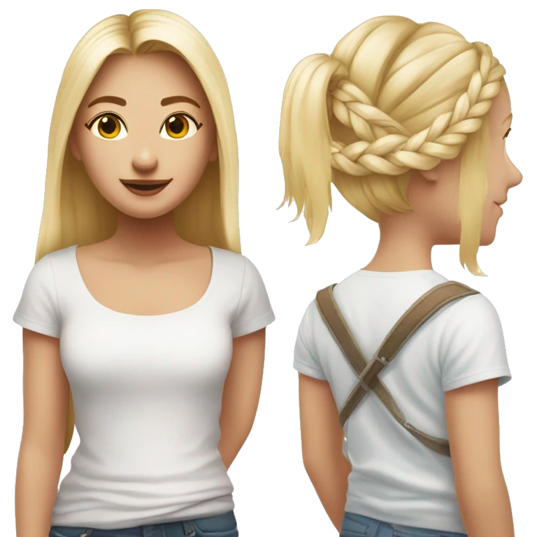 Une fille avec des lunetts roses et un t-shirt blanc un short blanc et une tresse blonde emoji
