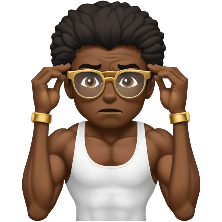 black skinny bodybuilder with gold glasses frustrated pulling hair emoji
