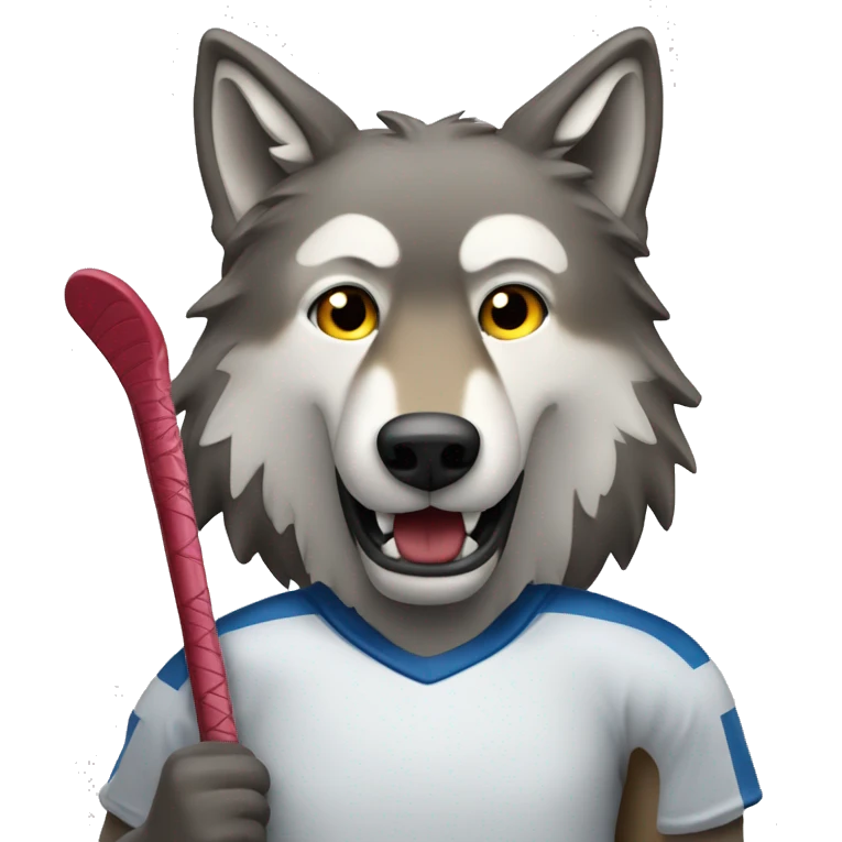 A wolf with hockey sticks behind him emoji