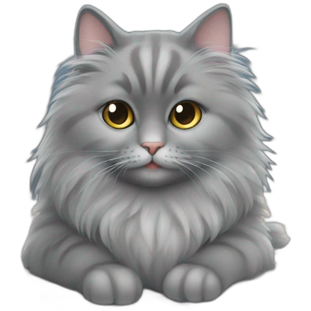 Fluffy grey cat sitting next to the MacBook emoji