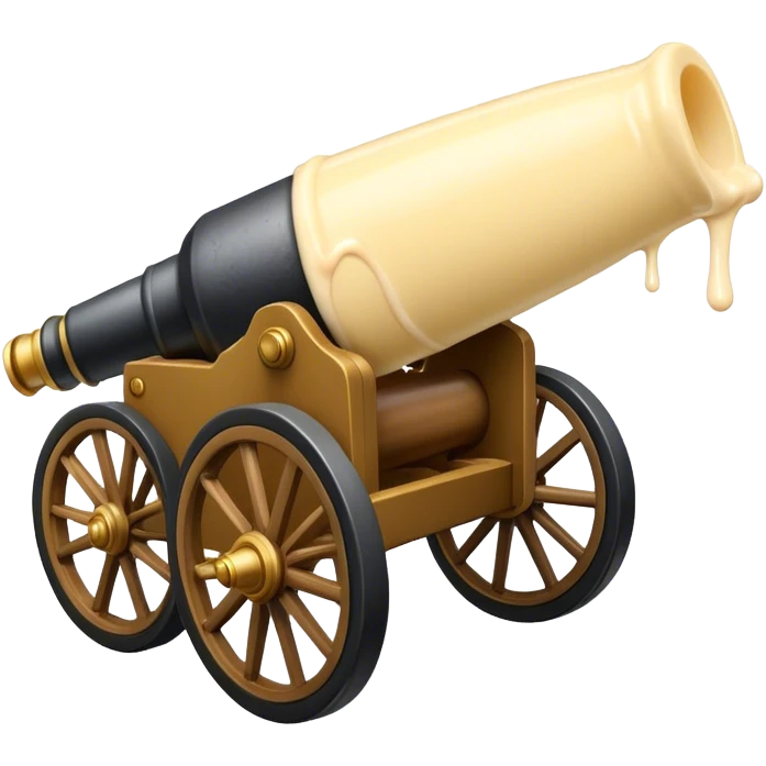 Cannon on two wheels that has some mayonnaise dripping out of the front emoji