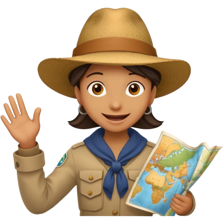 A curious explorer with wide hat, map in hand, and excited adventurous smile.
 emoji