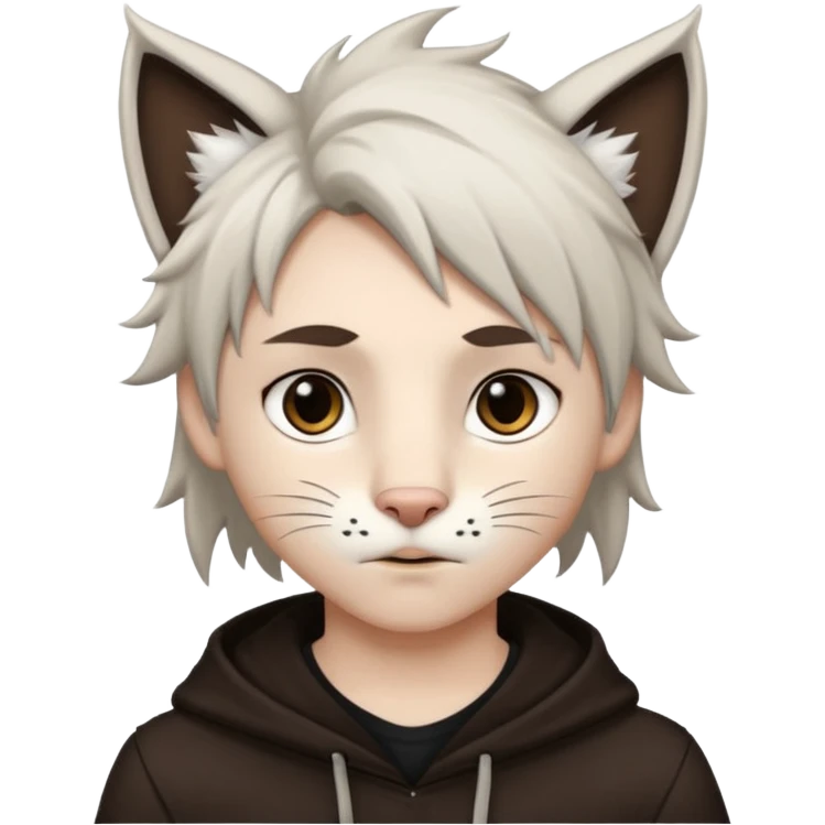 White boy with dark brown emo-style hair and white lynx ears emoji