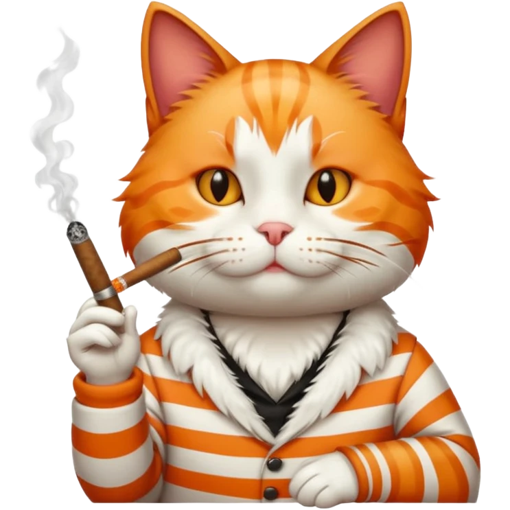 fluffy white and orange cat smoking a cigar emoji