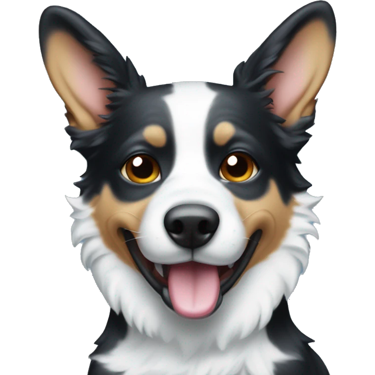Black and white blue healer with spot over his eye with his tongue out emoji