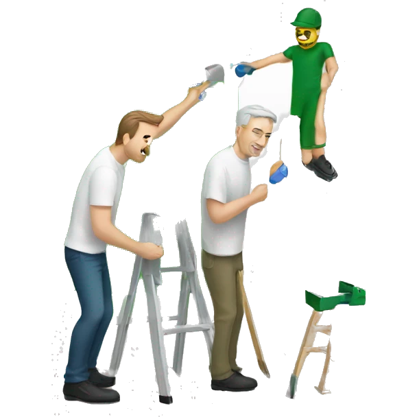 A white man and his white father painting a wall green with a roller emoji