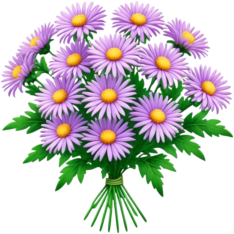 big bouquet Aster flower, stem, leaf emoji