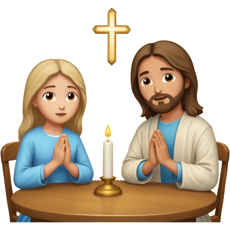 jesus en la mesa orando con una adolescente emoji
