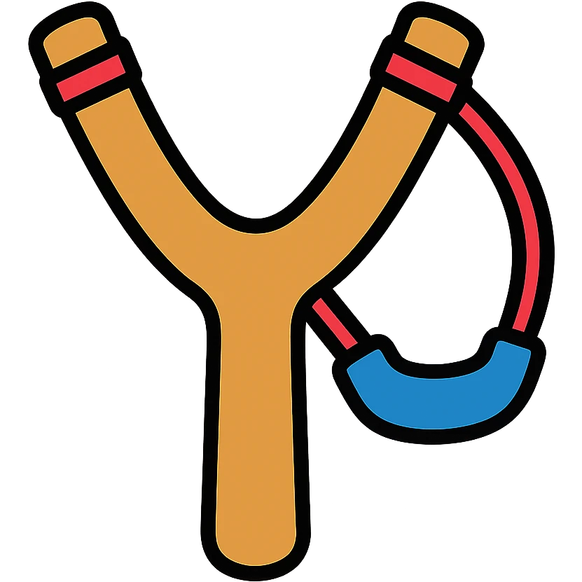 A wooden Y-shaped slingshot with rubber band emoji