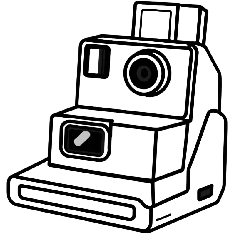 Polaroid instant film camera with developing photo coming out emoji