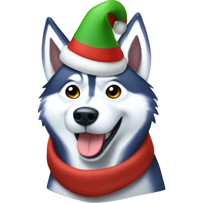 Husky wearing a Christmas hat emoji