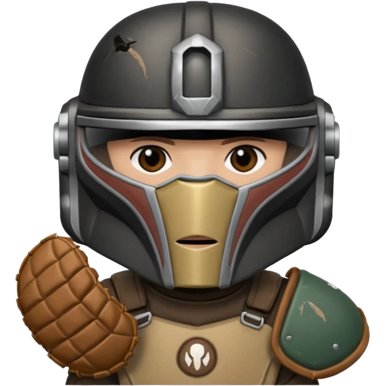 Mandalorian with a Catcher's mitt.  Make the catcher's glove oversized.  Put a dark visor in the helmet.   emoji