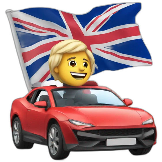 a muscular man driving a car with the uk flag on it* emoji