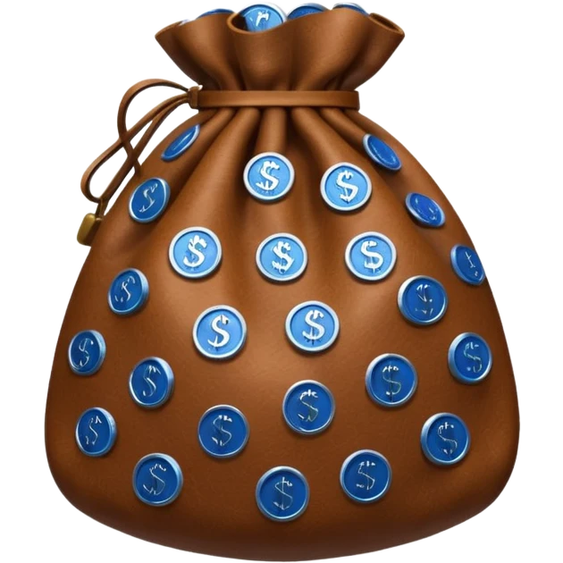 brown money bag of blue coins emoji
