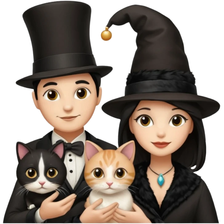 magician couple and their pet cat emoji