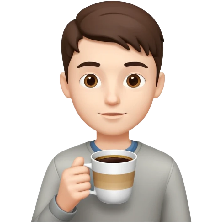 generate realistic detailed boy with cup of coffee in hand in 3d style emoji